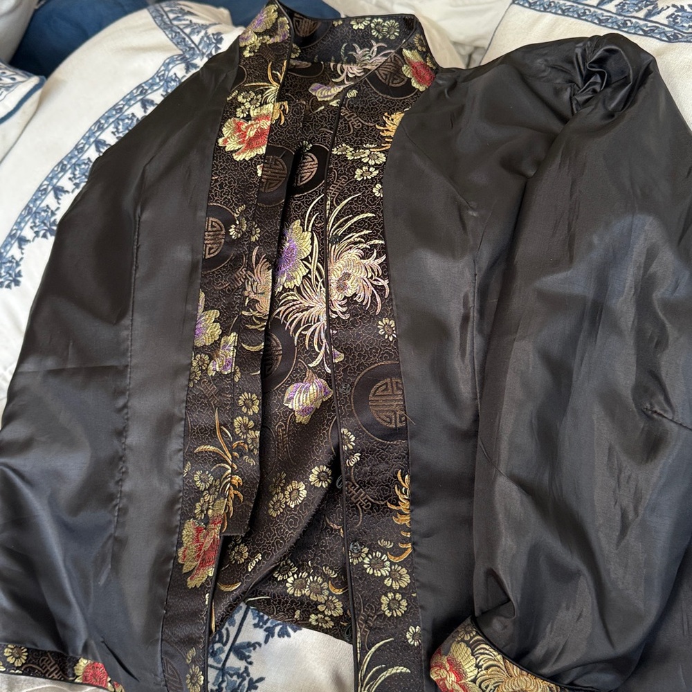 Vintage Asian brocade mandarin collar side slit’s reversible cocktail jacket - Picture 6 of 15